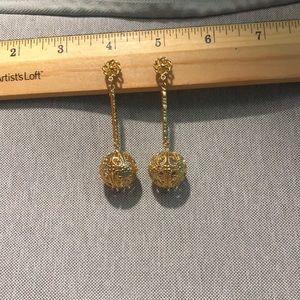 Filigree Sphere Linear Goldtone Clip Earrings